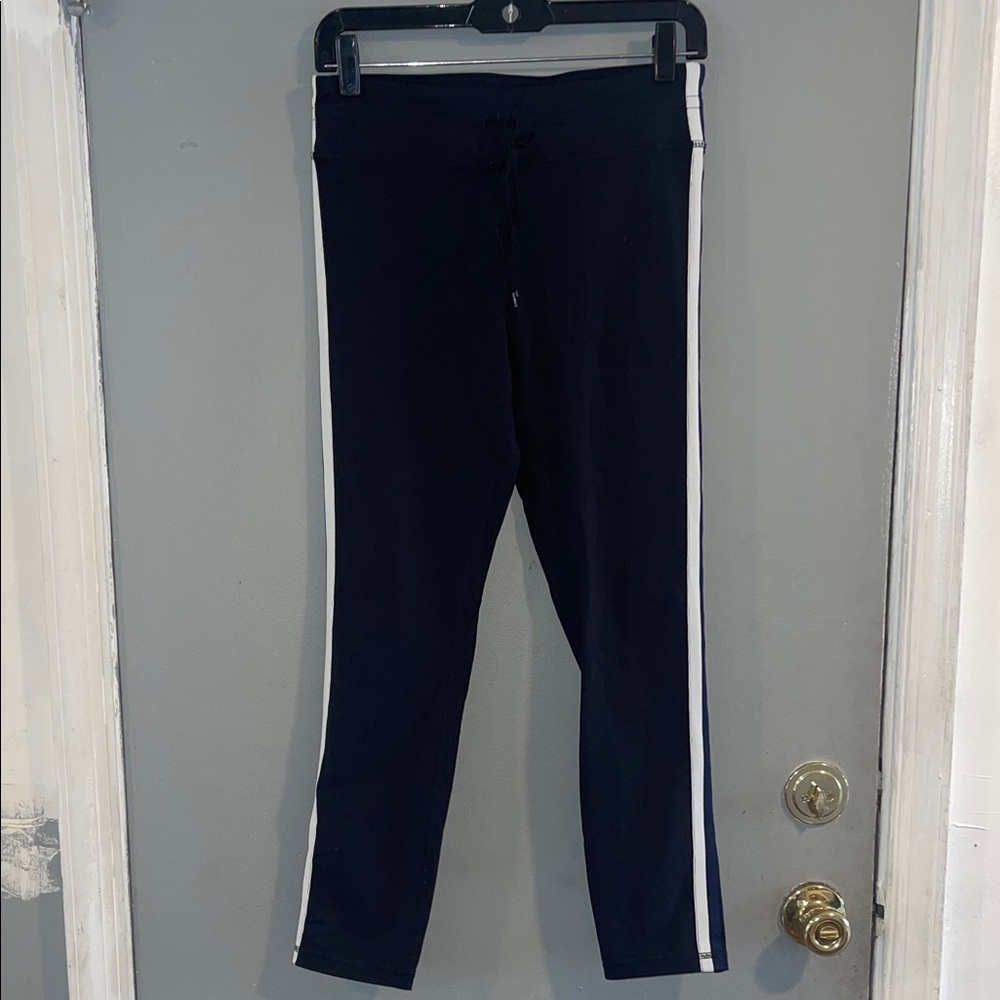 J. Crew Black Leggings with White/Navy Side Stripes Size S